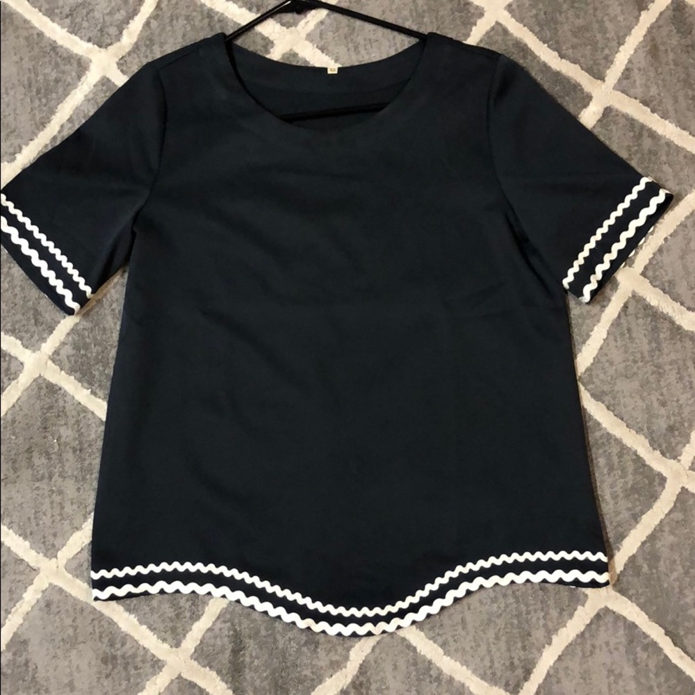 Navy and white short sleeve shirt